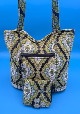 Vera Bradley Retired Cambridge Shoulder Bag w/ Matching Wallet Spring Green EUC