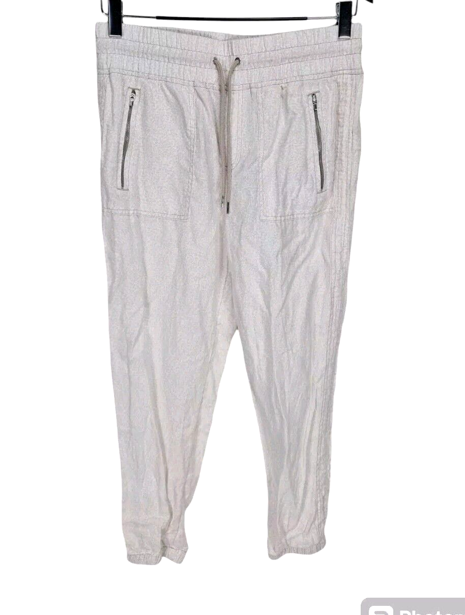 ATHLETA Womens Jogger Size 10 Draw String Waist 100% Linen Pull On Cream 214P