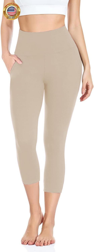 Capri Leggings for Women with Pockets - High Waisted Tummy Control No See throug