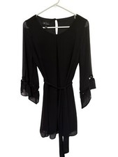 BCX Dress Short black Belt Sheer Arms w/ Cutouts LBD Womans M