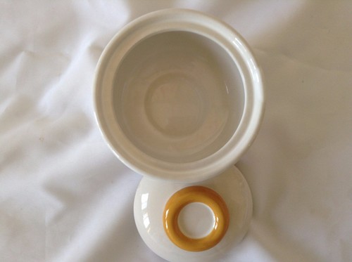 Vintage Mikasa Couture Fifty-Fifty Yellow Japan Sugar Bowl P7301 White Orange - Picture 4 of 9