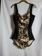 Slimsuit Vintage Bathing Suit Black White Gold Multi Graphic Size 16