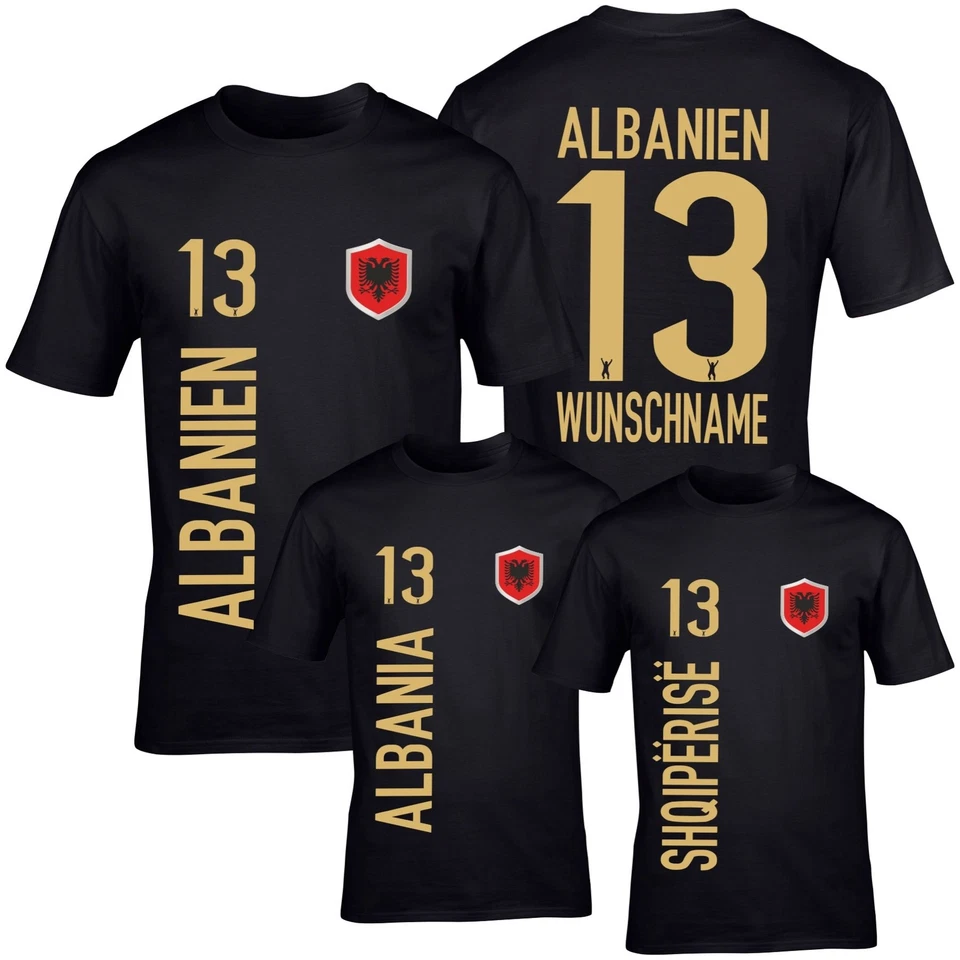 FanShirt ALBANIEN Trikot Herren BLACK Druck Nummer Name Jersey WM FanShirts4u