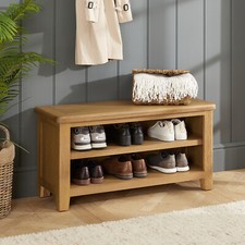 Shoe Storage Bench Cotswold Rustic Smoked Oak Compact Boot Rack Seating