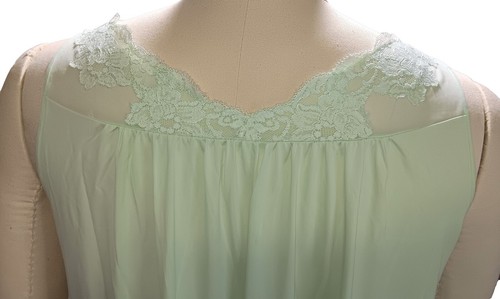 Vtg ShadowLine Pullover Long Nightgown Sz Sm Mint Green Lace Pink Rose Nylon USA - Picture 6 of 14