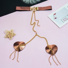 Women Nipple Cover Breast Pad Reusable Pasties with Metal Chain Choker Collar