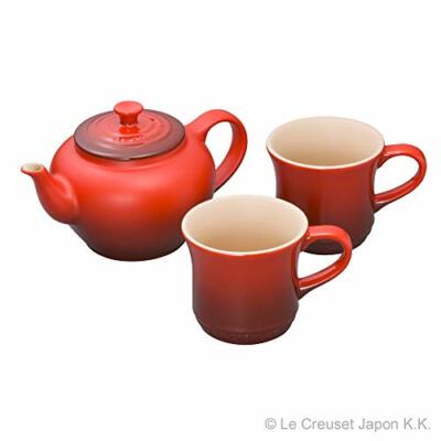 [ Original] Le Creuset Teeservice Teekanne & Becher (SS) Set Kirschrot aus Ja...