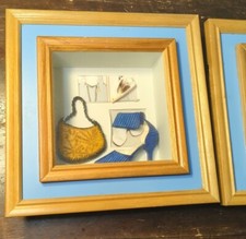 Vintage Mann Shadow Box Wall Mounted Woman's Heals Purse Boots Design Wood Frame