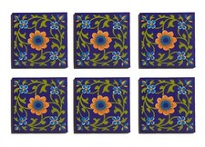 Set Of 6 Decorative Floral Wall Flooring Ceramic Tiles 4" x 4" Multicolor