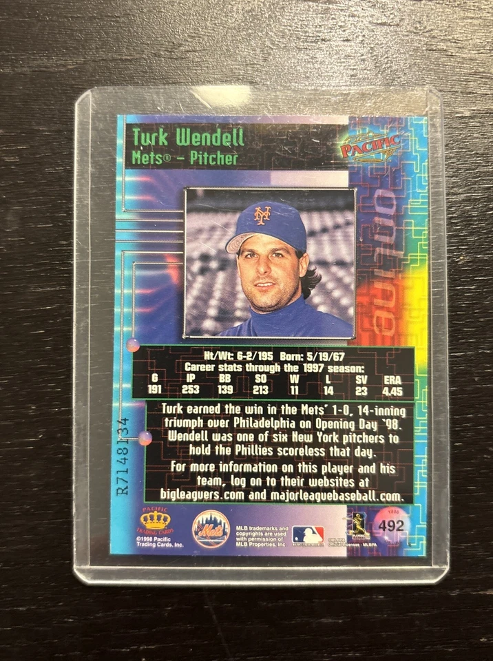 RAW+MINT 1998 Pacific Online Turk Wendell #492 - Image 2 of 2