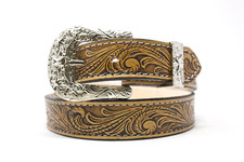 HandTooled Floral Belt, 1.5    Hand Painted Belt with Removable Western Buckle
