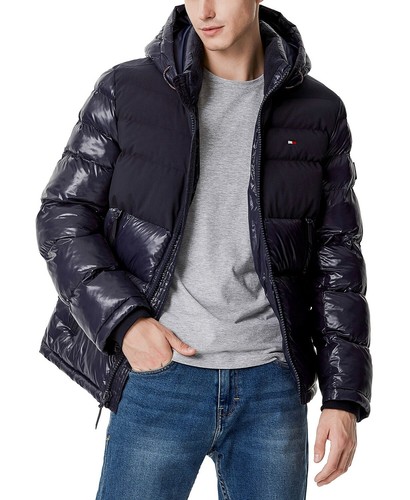 Tommy Hilfiger Men's Midnight Two-Tone Matte & Shiny Puffer Hooded Jacket $250 - Picture 5 of 8