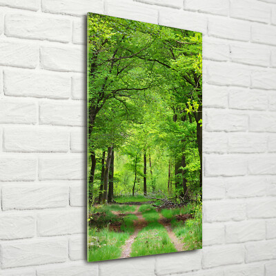 Wand-Bild Kunstdruck aus Acryl-Glas Hochformat 70x140 Grüner Wald