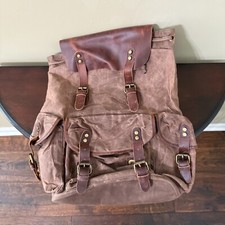 Men Women Unisex Backpack Leather Waxed Canvas Shoulder Laptop Bag