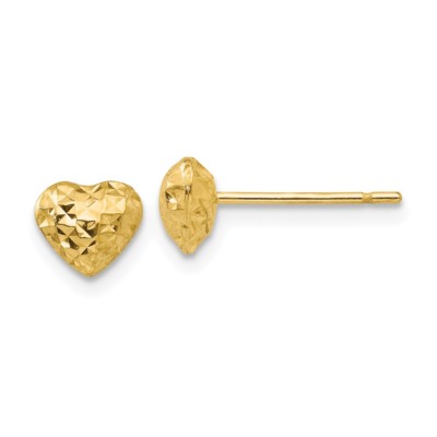 Echte Ohrstecker 14kt Gelbgold Diamantschliff gepufftes Herz