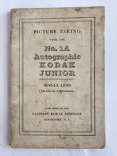 1919 KODAK JUNIOR AUTOGRAPHIC 1A SINGLE LENS CAMERA MANUAL BOOK ANTIQUE ORIGINAL