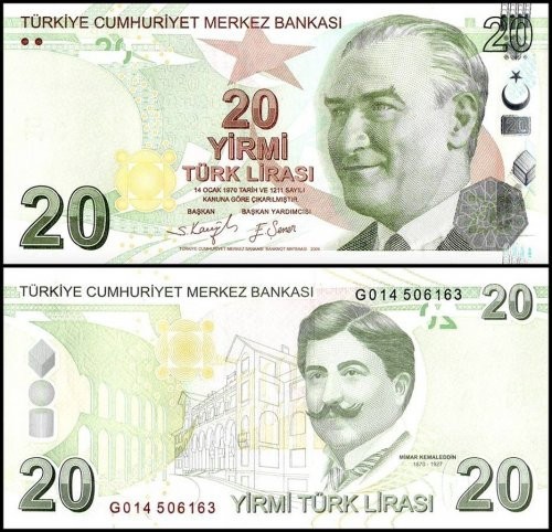 TURKEY 20 LIRA 2022 UNC G,ARCHITECT MIMAR KEMALEDDIN,GAZI UNIVERSITY MAIN BUILDI - Picture 1 of 1