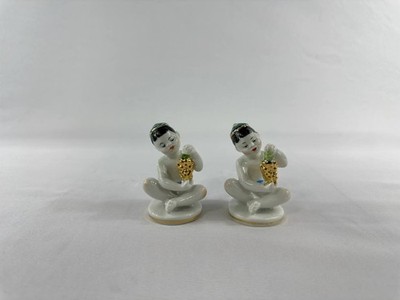 Set of 2 Vintage LFZ Lomonosov USSR Uzbek Boy with Grapes Porcelain Figurines