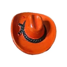 Vintage mini Texas Cowboy Hat Ashtray Orange W/ Black Strap Japan 3"