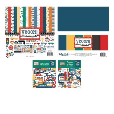 Echo Park Paper Bundle - 12'' x 12'' Kit + Solids + 2 Packs Ephemera - Vroom!