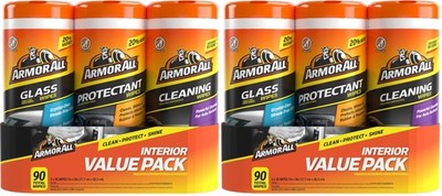 Armor All Protectant, Glass and Cleaning Wipes, Wipes 90 Count (Pack of 2) 