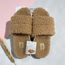 Serra Slippers Women  s Size 8 Open Toe Beige Sherpa NEW