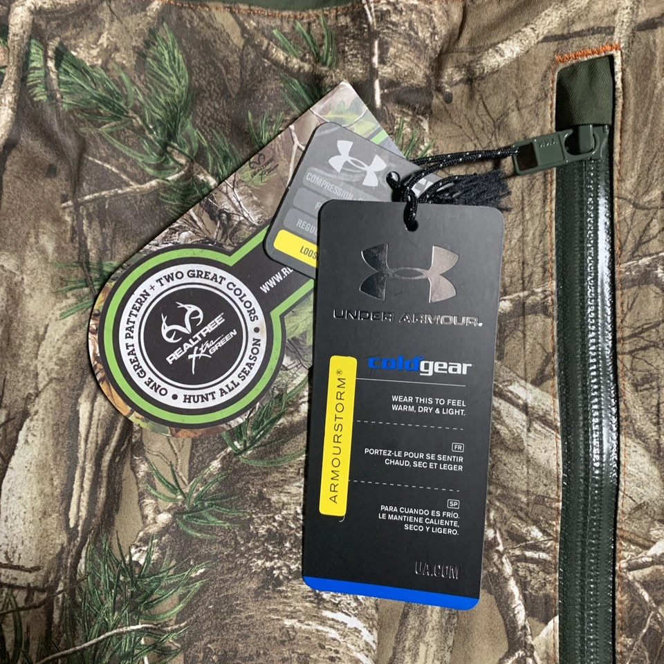 2013 Under Armour ArmourStorm Hunting Waterproof Realtree Camo Bibs 1220585 XL - Image 2 of 4