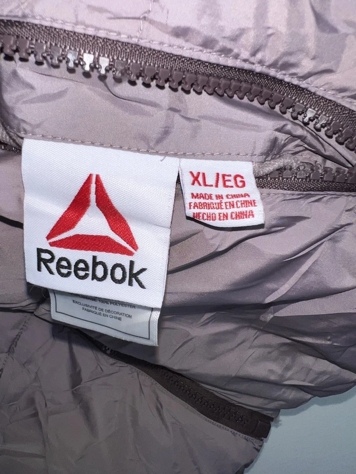 Reebok Jacket Mens XL Brown Ivory Hooded Puffer Sherpa Lined Winter Coat Warm - Image 4 of 4