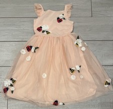 Mini Boden Girls Sz 9-10 Ladybug Bumble Bee Appliqu  Dusty Pink Tulle Dress NEW
