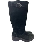 Crocs Cobbler Boots Black Suede Leather Knee High Wedge Womens 9