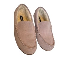 Lands End Womens Suede Moccasin Slippers Sherpa Lined Mauve Pink 473069 Size 9B