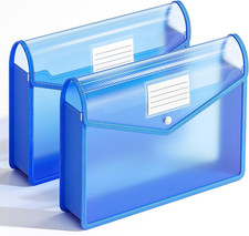 2 Pack Plastic Expanding File Folder, Fit Letter/A4 Size, Blue  Transparent Env