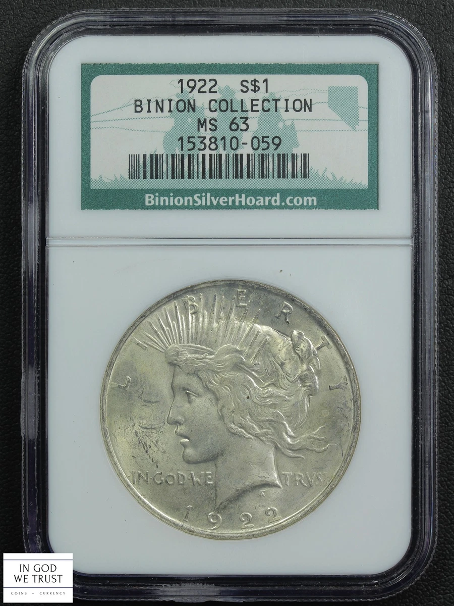 NGC MS63 アメリカ 1922 ピースダラー MS 63 Graded 1922 Year NGC Certified Peace Dollars (1921-1935) for
