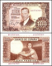 Spain 100 Pesetas, 1953, P-145, UNC