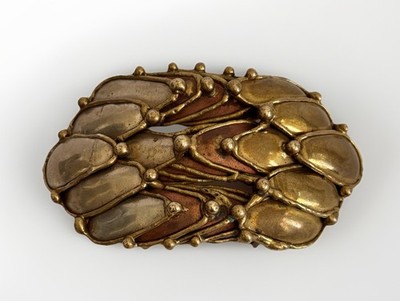 Vintage Brutalist Mixed Metal Handmade Studio Artisan Dragon Scale Belt Buckle