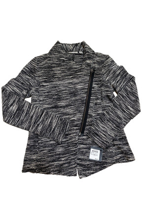 NEW $89 Halogen Womens XS  Zip Up jacket Black Ivory Tweed Asymmetrical