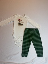 Carter's Unisex 2pc Bodysuit Pants Set 12M White/Green Fox Stripe LS