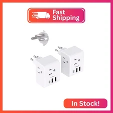 2 Pack Switzerland Travel Plug Adapter, Swiss Outlet Adapter with 3 Outlets 3 US