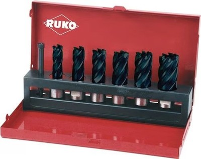 RUKO Kernbohrersatz HSS TiAIN 7 tlg. Ø 12-14-16-18-20-22mm Schnitt-Tiefe 30mm