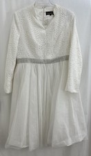 Long Sleeve Lace Women Wedding Dress Size 14 White Long Special Event w/Crystals