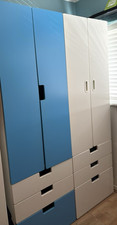 IKEA Blue or White Children's Wardrobe 2 Doors 3 Drawers Hanging Rail 181cm