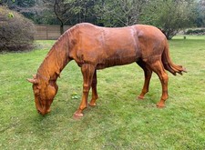 Lifesize Horse Garden Sculpture - Cast Iron - Grazing - Outdoor Statuary