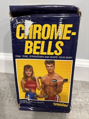 NOS New Old Stock Joe Weider Chrome Pair 5Lb Dumbbells Screw On Weights