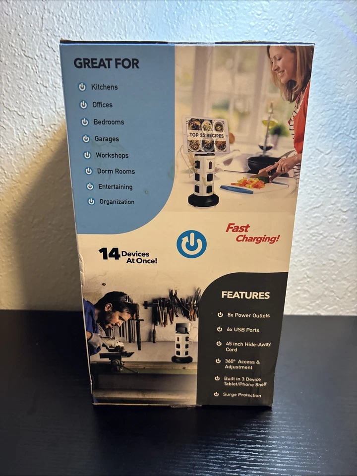 Estación de carga de energía giratoria Bell & Howell Deluxe | 4 tomas de CA y 6 USB | NUEVA Foto 4 de 4