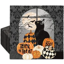 JarThenaAMCS 50 Pack Halloween Paper Napkins Black Cat Pumpkin Disposable Lun...