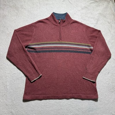 Columbia Sweater Mens XL Red Striped Knit Pullover Knit Mock Neck Raime Wool