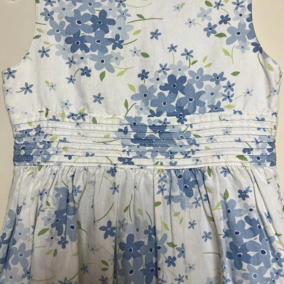 Vestido Floral Vintage Gymboree Y2K 2001 Algodón Lino Azul Blanco Grande 5 Años Foto 2 de 4
