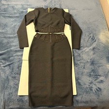 Fashion Nova Black Long Sleeve Corset Crop Top & Midi Skirt Set – Size M