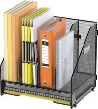 Mesh Desk File Organizer, 4 Vertical Compartment Box Sorter, Black Features 3