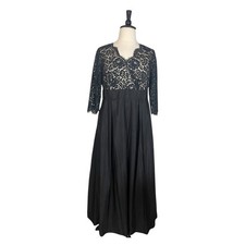Eliza J Dress V-neck Black Lace Taffeta Floor Length Gown Women’s Plus Size 14W